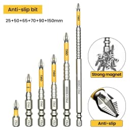 5PCS Upgraded High Hardness And Strong Magnetic Bit 25/50/65/70/90/150mm Non-slip Cross High Hardness Electric Hand Drill Screw