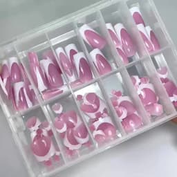 144pcs French Hand and Foot Wear Nail Set Summer Short Square Shiny False Toenail Acrylic Full Coverage Suitable for Nail Salon
