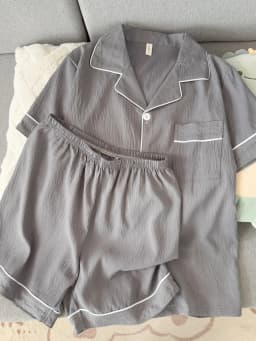 Youth Men's Slim Fit New Pajama Set Solid Color Short Sleeve Lapel Top and Elastic Shorts Pajamas Summer Loungewear Sleepwear