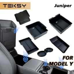 TEKSY 1/2/3/4/6/7/8pcs For Tesla New Model Y 2025 2026 Juniper ABS with Silicone Non-slip Mat Console & Armrest Storage Box