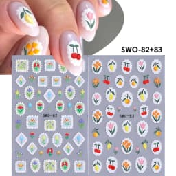 2pcs Sweet Element Nail Art Stickers Simple Flower Heart Cherry Strawberry Kawaii Decals Colorful Bow Butterfly Manicure Sliders