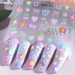 2pcs Sweet Element Nail Art Stickers Simple Flower Heart Cherry Strawberry Kawaii Decals Colorful Bow Butterfly Manicure Sliders
