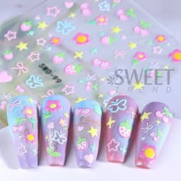 2pcs Sweet Element Nail Art Stickers Simple Flower Heart Cherry Strawberry Kawaii Decals Colorful Bow Butterfly Manicure Sliders