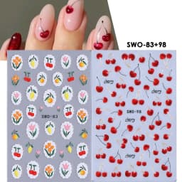 2pcs Sweet Element Nail Art Stickers Simple Flower Heart Cherry Strawberry Kawaii Decals Colorful Bow Butterfly Manicure Sliders