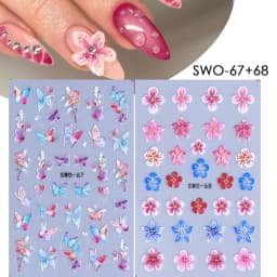2pcs Sweet Element Nail Art Stickers Simple Flower Heart Cherry Strawberry Kawaii Decals Colorful Bow Butterfly Manicure Sliders
