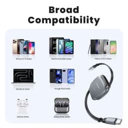 Toocki 100W Type C Retractable Cable For iphone 16 15 Pro Max Samsung Fast Charger Cable Mini Size 480Mbps Data Cable