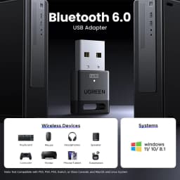 USB Bluetooth Adapter, Bluetooth 6.0 Dongle for PC Windows 11/10/8.1, Receiver & Transmitter for Keyboard/Mouse