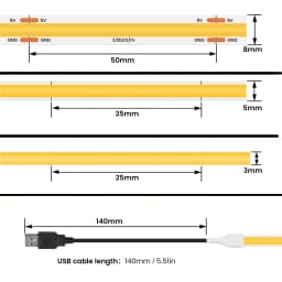 DC 5V USB COB Strip 3MM 5MM 8MM White/Pink/Red/White/Yellow/Ice Blue/Green Flexible Ribbon Rope Home Decor TV Backlight