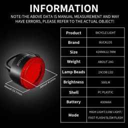 BUCKLOS Bike Light COB Front Rear Bicycle Lights LED Rechargeable Mountain Road Bicycle Lamp MTB Tail Light Cycling Flashlight