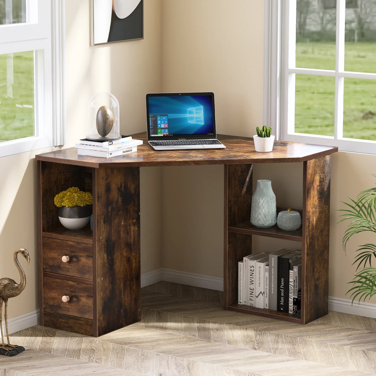 L-Computer Desk Corner with Large Storage Space Study Desk Laptop Table for Home Office