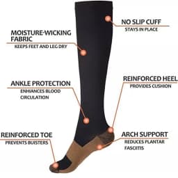 5Pair Sports Copper Compression Socks Anti Varicose Veins for Women and Men Calf Support Socks for Running Nurses Flight Travel