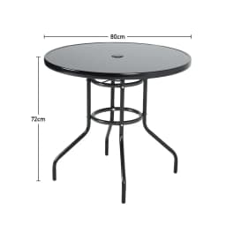 【Breeins】Outdoor Round Patio Table for Lawn Garden, All Weather Metal Black Round Patio Dining Table with Adjustable Umbrella