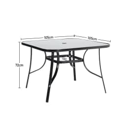 【Breeins】Outdoor Round Patio Table for Lawn Garden, All Weather Metal Black Round Patio Dining Table with Adjustable Umbrella