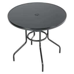 【Breeins】Outdoor Round Patio Table for Lawn Garden, All Weather Metal Black Round Patio Dining Table with Adjustable Umbrella