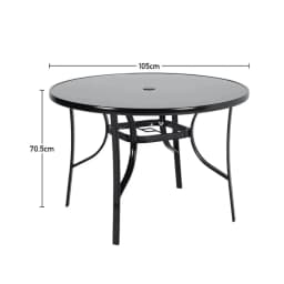 【Breeins】Outdoor Round Patio Table for Lawn Garden, All Weather Metal Black Round Patio Dining Table with Adjustable Umbrella