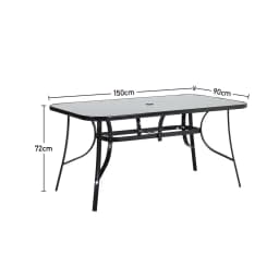【Breeins】Outdoor Round Patio Table for Lawn Garden, All Weather Metal Black Round Patio Dining Table with Adjustable Umbrella