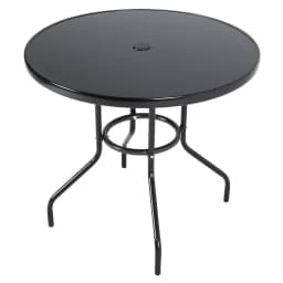 【Breeins】Outdoor Round Patio Table for Lawn Garden, All Weather Metal Black Round Patio Dining Table with Adjustable Umbrella