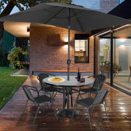 【Breeins】Outdoor Round Patio Table for Lawn Garden, All Weather Metal Black Round Patio Dining Table with Adjustable Umbrella