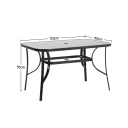 【Breeins】Outdoor Round Patio Table for Lawn Garden, All Weather Metal Black Round Patio Dining Table with Adjustable Umbrella