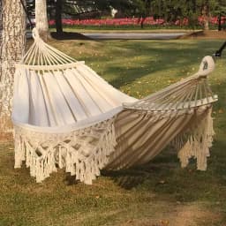 【Breeins】Tassel Hammock Outdoor Folding Camping Woven Canvas Swing Anti-rollover Portable Hanging Chair Yard Garden