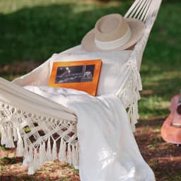 【Breeins】Tassel Hammock Outdoor Folding Camping Woven Canvas Swing Anti-rollover Portable Hanging Chair Yard Garden