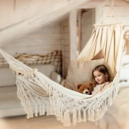 【Breeins】Tassel Hammock Outdoor Folding Camping Woven Canvas Swing Anti-rollover Portable Hanging Chair Yard Garden