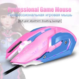 OW DVA Pink Game Office Mouse Girls Light-emitting Competition Chicken Cute Wired Mouse for PC Laptop CF Overwatch
