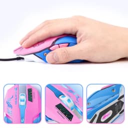 OW DVA Pink Game Office Mouse Girls Light-emitting Competition Chicken Cute Wired Mouse for PC Laptop CF Overwatch