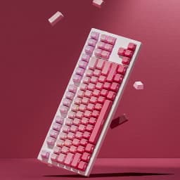 133 Keys Double Shot Shine Through Keycaps Strawberry Pink Side Print PBT Keycaps Cherry Profile for MX Switches Gaming Keyboard