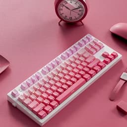 133 Keys Double Shot Shine Through Keycaps Strawberry Pink Side Print PBT Keycaps Cherry Profile for MX Switches Gaming Keyboard