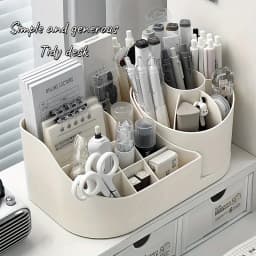 1pc Multi-Functional 2-in-1 Desk Organizer with 360-Degree Rotating Pen Holder, Large Capacity Plastic Storage Caddy for Office