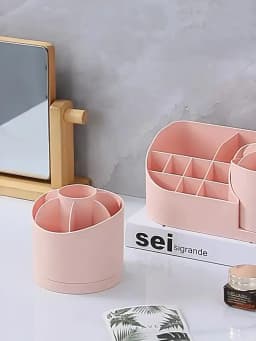 1pc Multi-Functional 2-in-1 Desk Organizer with 360-Degree Rotating Pen Holder, Large Capacity Plastic Storage Caddy for Office