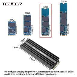 TEUCER M2 SSD Heatsink NVME 2280 Solid State Disk Drive Radiator Cooler Cooling Pad for Desktop PC M.2 NVME PS5 Heatsink