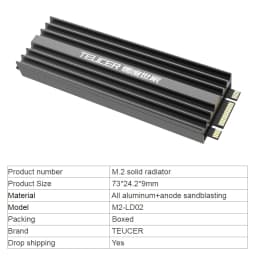 TEUCER M2 SSD Heatsink NVME 2280 Solid State Disk Drive Radiator Cooler Cooling Pad for Desktop PC M.2 NVME PS5 Heatsink