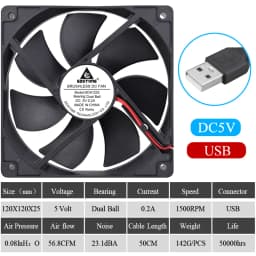 2pcs Gdstime 5V USB PC Fan 40mm 50mm 60mm 80mm 90mm 120mm 140mm for Receiver DVR Playstation Xbox Router Computer Cabinet Cooler