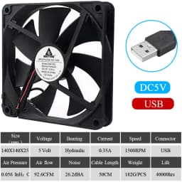 2pcs Gdstime 5V USB PC Fan 40mm 50mm 60mm 80mm 90mm 120mm 140mm for Receiver DVR Playstation Xbox Router Computer Cabinet Cooler