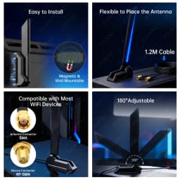 WiFi 6E 6Ghz Antenna Magnetic Foldable 2.4G/5G 12DBi High Gain External Signal Receiver Antenna For Network Card Wireless Router