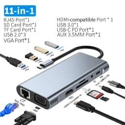 11-in-1 Type-C Docking Station USB 3.0 HUB USB C Splitter Type C to 4K HDMI VGA PD RJ45 100M Network Adapter for Laptop Macbook