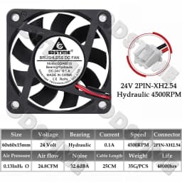 Gdstime 60MM Fan 24V 12V 5V Fan 60MMx15MM Brushless DC Exhaust Axial Cooling Fan 6cm 6015 Cooler for PC Equipment CPU Cooling
