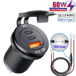 USB Socket in the Car Quick Charge PD 3.0 Car Charger 60W Outlet Socket for 12V 24V Motorcycle Boat Marine Truck ATV