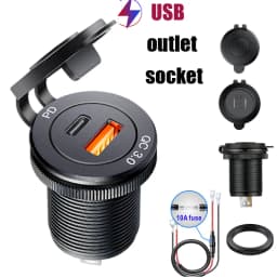 USB Socket in the Car Quick Charge PD 3.0 Car Charger 60W Outlet Socket for 12V 24V Motorcycle Boat Marine Truck ATV