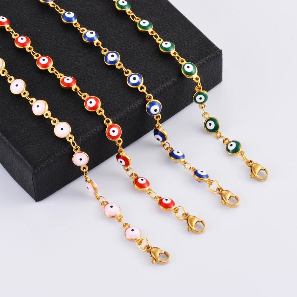 Stainless Steel Bracelets Blue Red Evil Eye Enamel Bead Bracelet For Women Lucky Turkish Eye Jewelry Gifts