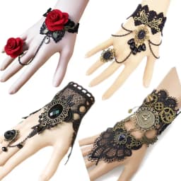 2026 New Model Gothic Steampunk Lace Cuff Fingerless Glove Arm Warmer Bracelet Black Halloween Accessories