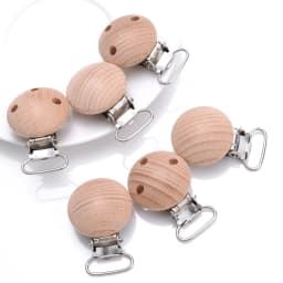 10Pcs Natural Beech Wooden Pacifier Chain Dummy Holder Clips 30mm Round Wood Pacifier Clip Food Grade Baby Teether Chew Toys
