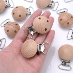 10Pcs Natural Beech Wooden Pacifier Chain Dummy Holder Clips 30mm Round Wood Pacifier Clip Food Grade Baby Teether Chew Toys