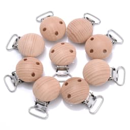 10Pcs Natural Beech Wooden Pacifier Chain Dummy Holder Clips 30mm Round Wood Pacifier Clip Food Grade Baby Teether Chew Toys