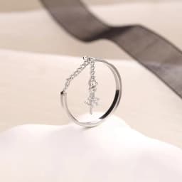 New Fashion Chain Rose Flowers Pendant Rings for Women Personality Zircon Opening Ring Anniversary Romance Jewelry