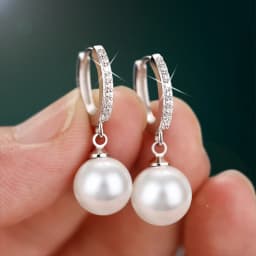 JewelryTop Freshwater Pearl 925 Sterling Silver Earrings Crystal Jewelry for Wemon Wedding Gift Party Classic