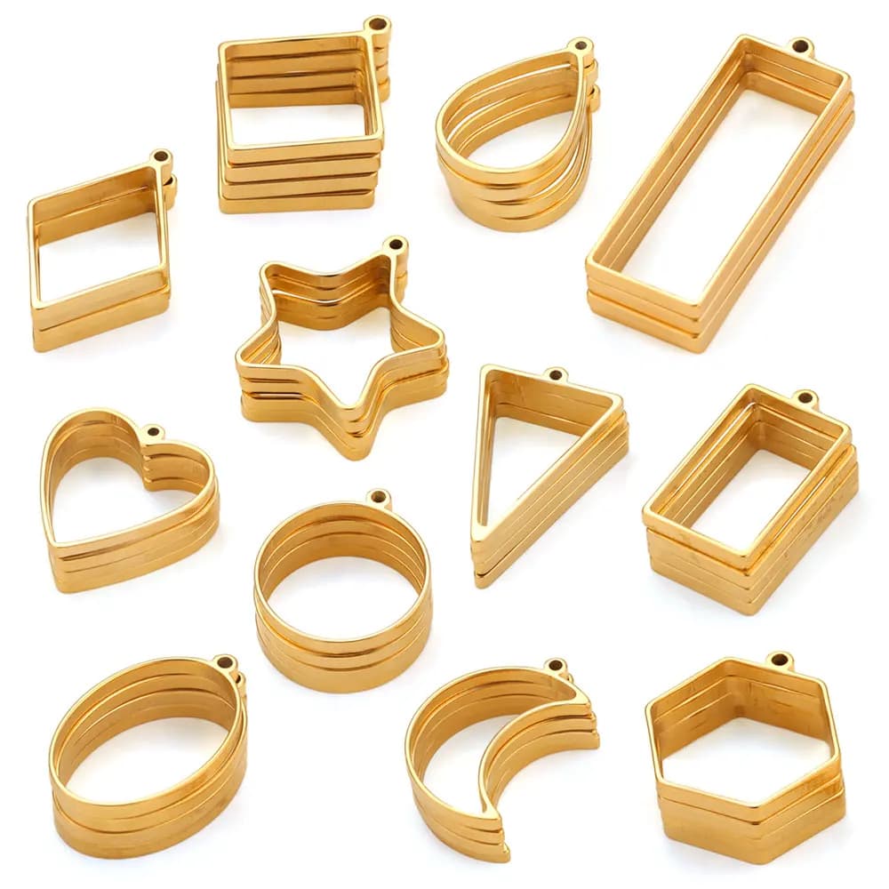 10pcs Stainless Steel Geometric Figure Charm Hollow Glue Blank Pendant Tray Bezel Charms For Jewelry Making Supplies Findings