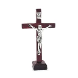 1Pc Wooden Catholic Jesus Cross with Stand Vintage Religious Christian Standing Crucifix Church Home Shelf Tabletop Ornaments